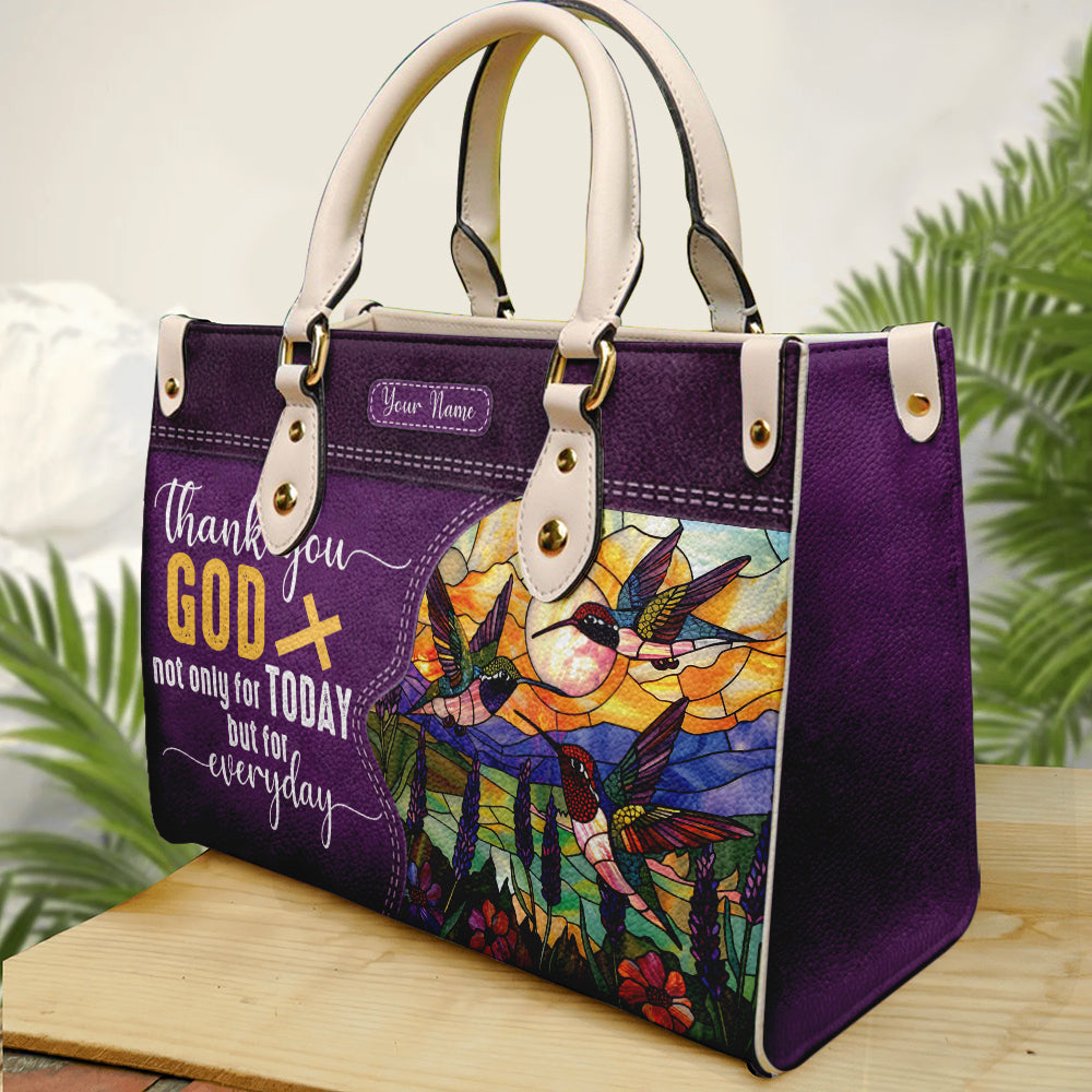 Thank You God Leather Handbag For Christian- Hummingbird & Floral Faith Design ID-0509-1DNR