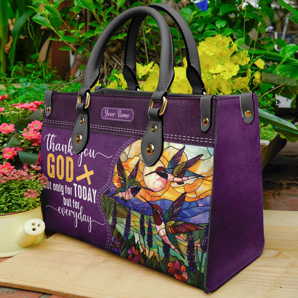 Thank You God Leather Handbag For Christian- Hummingbird & Floral Faith Design ID-0509-1DNR