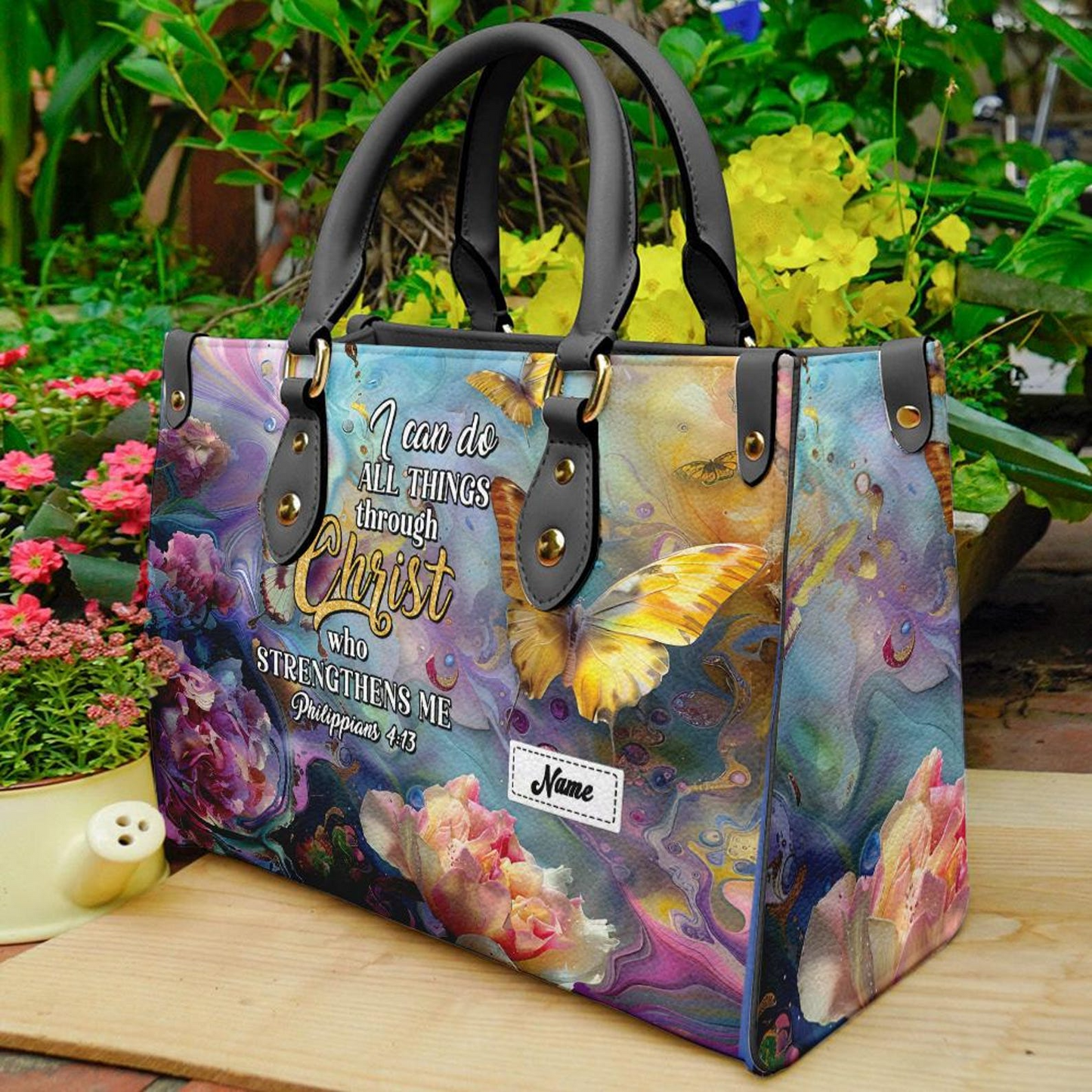 I Can Do All Things Through Him Who Strengthens Me Bible Verse PU Leather Handbag Umds2-2