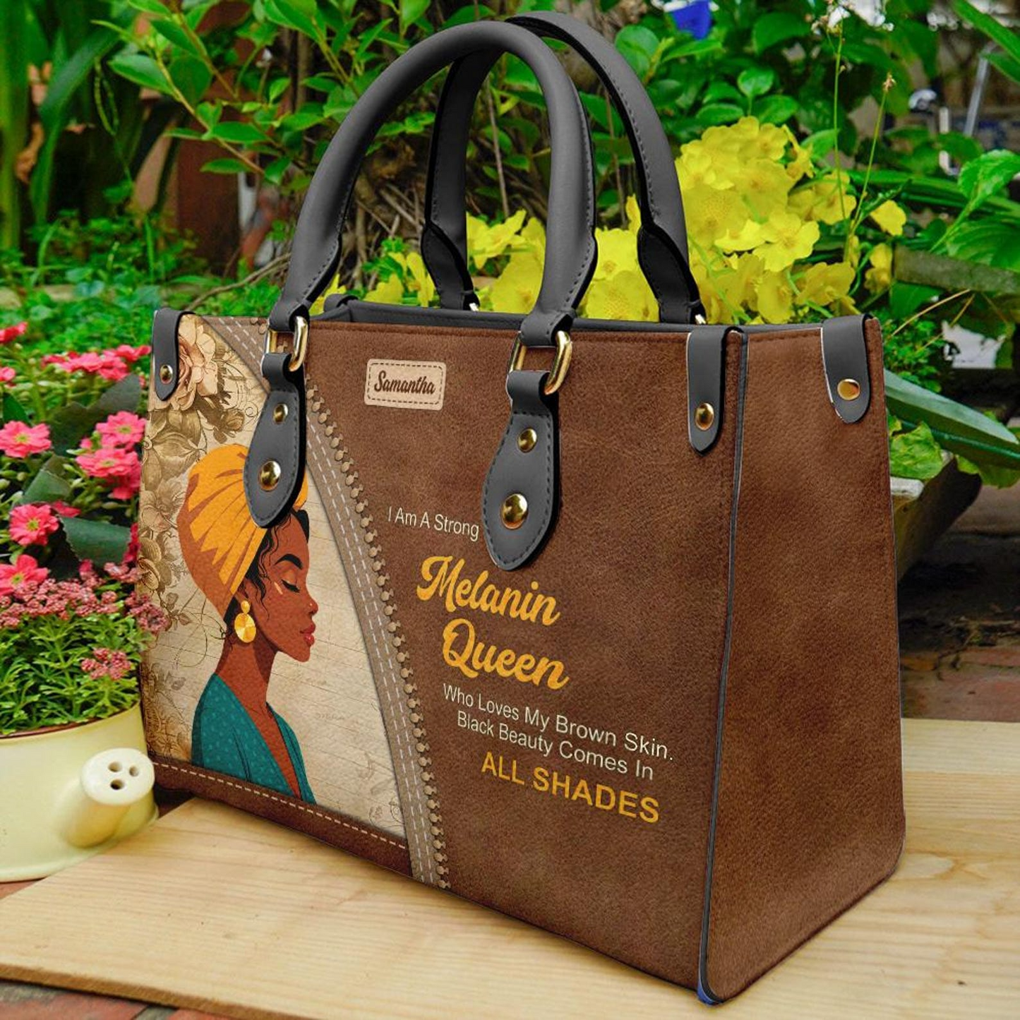 Melanin Queen Motivational Bag For Black Girl- PU Leather Handbag Umu1-51