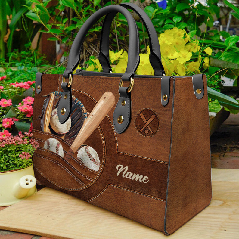 Personalized Baseball Leather Handbag for Women, Baseball Inspired Gift for Baseball Mom, Baseball Lover ID-0703-OQBZ