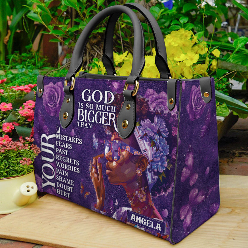 God Is So Much Bigger PU Leather Handbag- Inspirational Handbag for Black Women ID-0417-FWEX