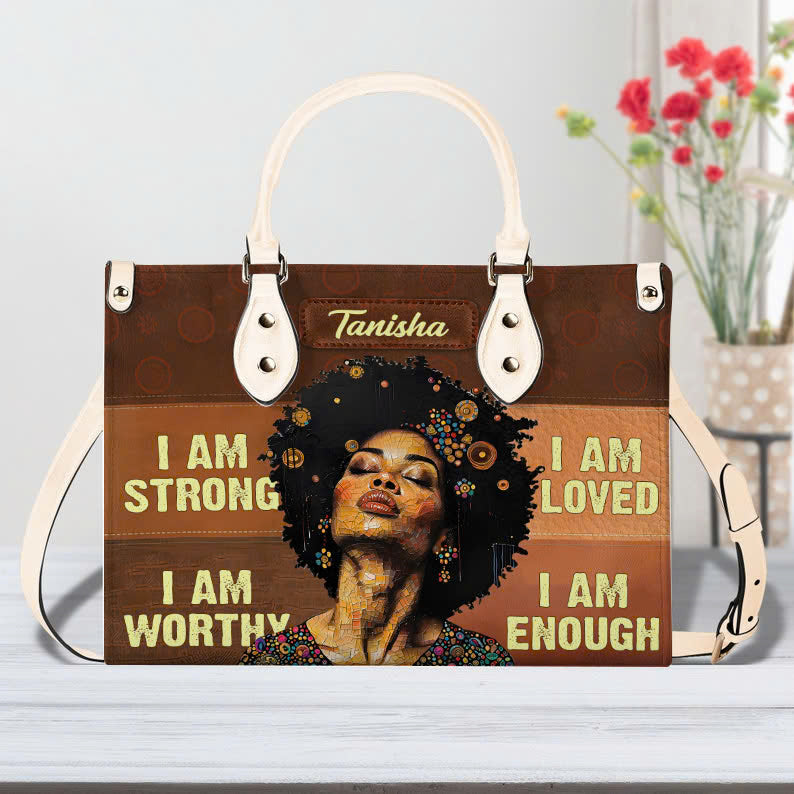 I Am Strong Motivational Leather Handbag for Black Women ID-0322-VCXW