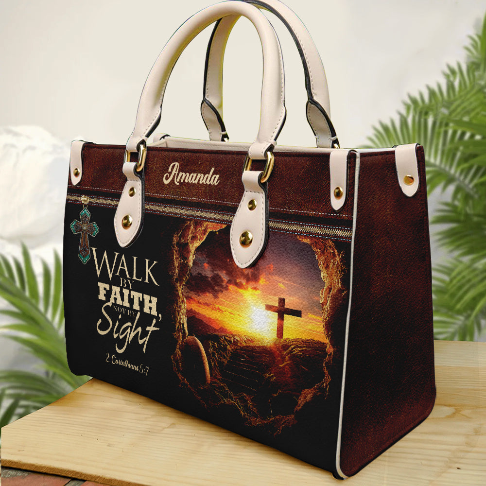 Walk By Faith Not By Sight Bible Verse PU Leather Handbag- Motivational Religious Bag ID-0527-CH9K