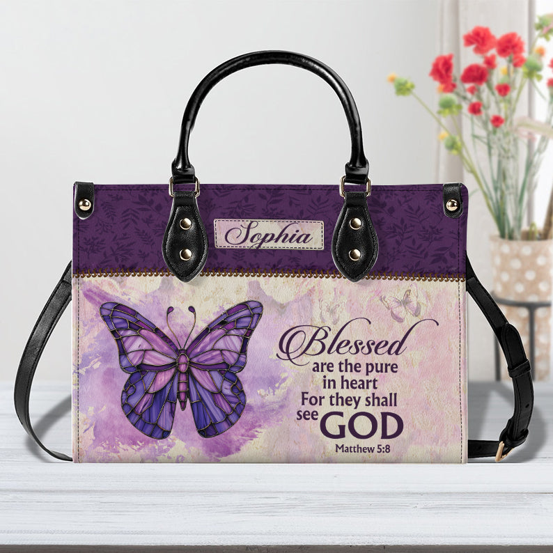 Blessed Are The Pure In Heart Bible Verse Handbag- Personalized PU Leather Bag For Christian ID-0416-YHPI