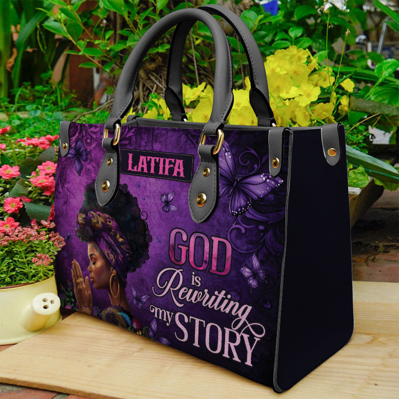 God Is Rewriting My Story Personalized Religious Leather Handbag for Black Women ID-0417-QILE