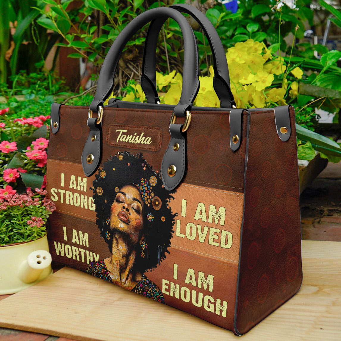 I Am Strong Motivational Leather Handbag for Black Women ID-0322-VCXW