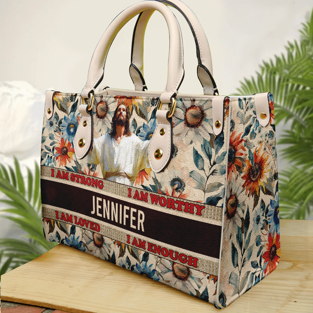 I Am Strong I Am Worthy Handbag For Christian β Custom Faith PU Leather Handbag with Jesus Print ID-0506-P2SK