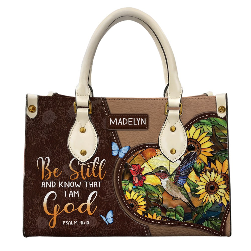 Be Still And Know That I am God Hummingbird and Sunflower Leather Bible Handbag ID-0321-LDFP