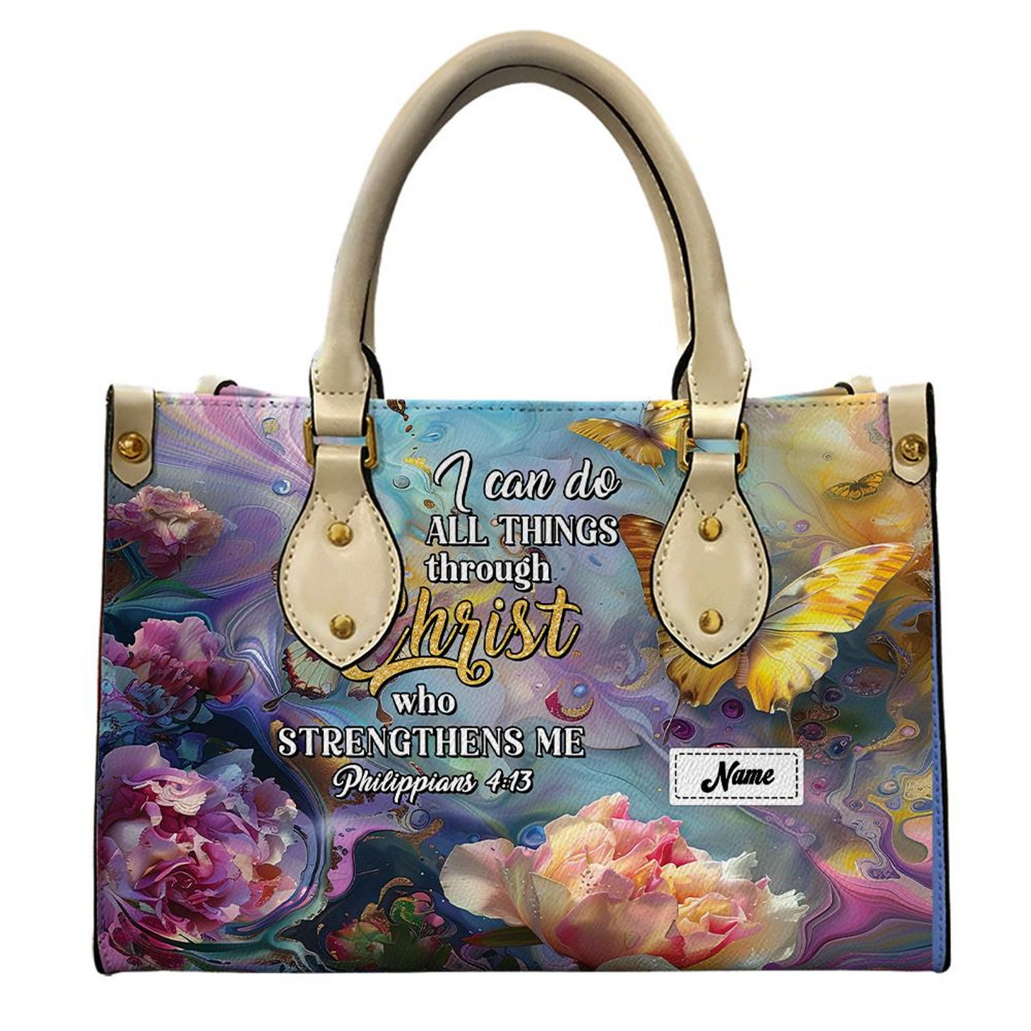 I Can Do All Things Through Him Who Strengthens Me Bible Verse PU Leather Handbag Umds2-2