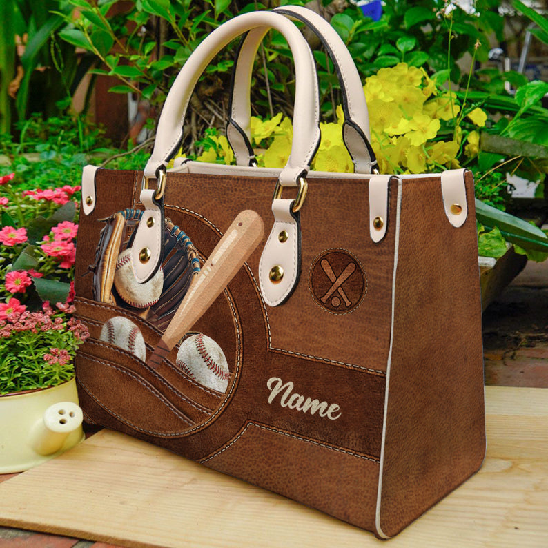 Personalized Baseball Leather Handbag for Women, Baseball Inspired Gift for Baseball Mom, Baseball Lover ID-0703-OQBZ