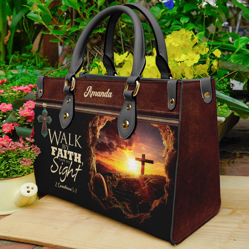Walk By Faith Not By Sight Bible Verse PU Leather Handbag- Motivational Religious Bag ID-0527-CH9K