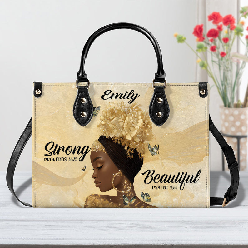 Strong and Beautiful Black Girl Leather Handbag- Bible Verse Handbag ID-0327-F0WI