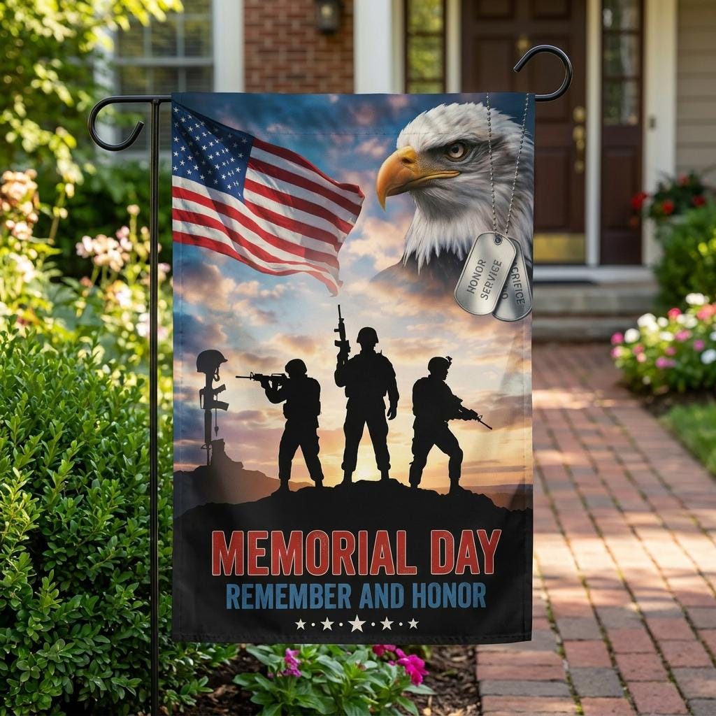 Memorial Day Bald Eagle Flag: Patriotic Soldier Yard Decor