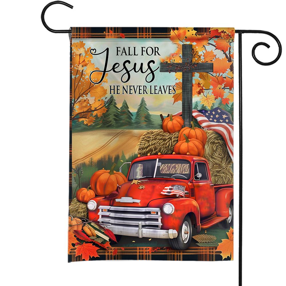 Fall For Jesus Pumpkin Truck House Flag: Christian Autumn Decor