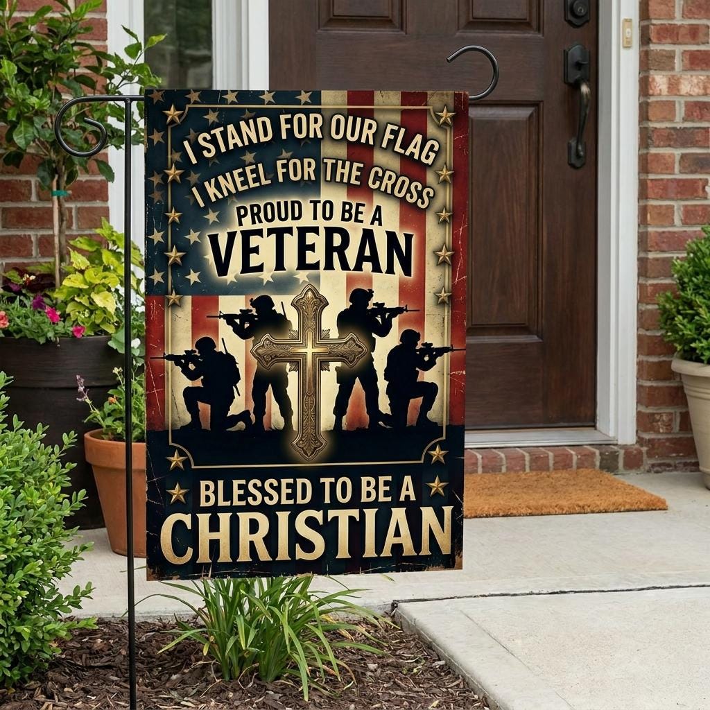 Proud Veteran & Blessed Christian Outdoor Decor Flag