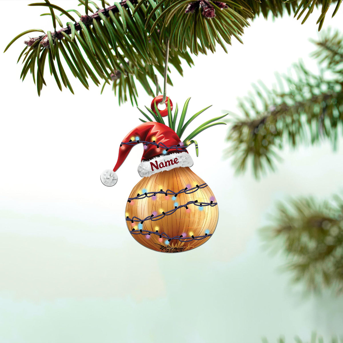 Lovely Onion Christmas Ornament – Cute Flat Hanging Onion Ornament, Car Decor, Food Lover Holiday Gift & Xmas Tree Decoration