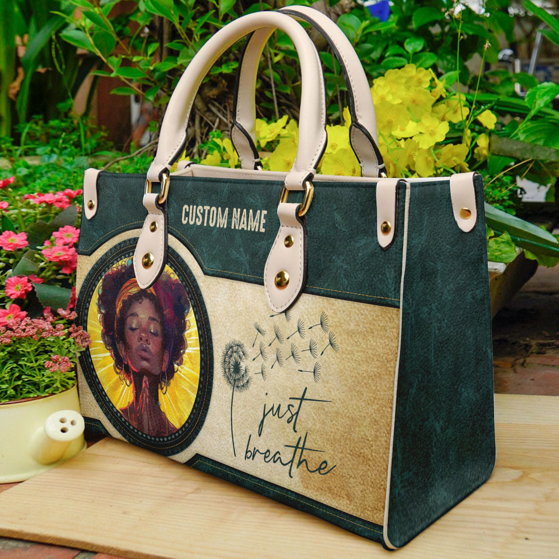 Just Breathe PU Leather Handbag For Black Women- Yoga Teacher Bag Gift ID-0519-OSWP