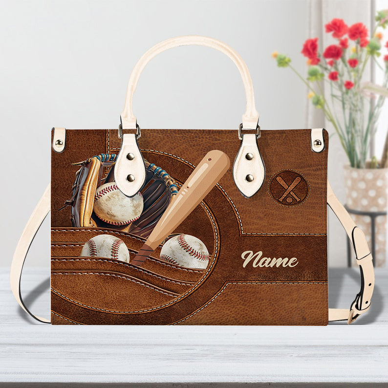 Personalized Baseball Leather Handbag for Women, Baseball Inspired Gift for Baseball Mom, Baseball Lover ID-0703-OQBZ