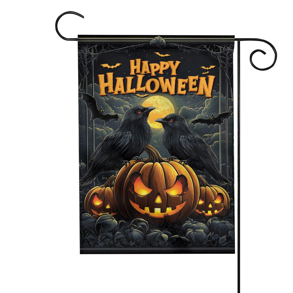 Happy Halloween Double-Sided Garden Flag – Pumpkin House Flag, Spooky Fall Porch Decor, Halloween Yard & Outdoor Banner