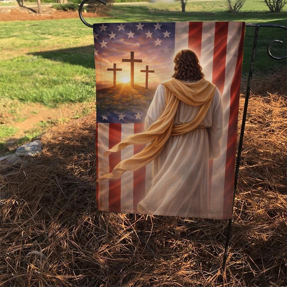 Religious American Jesus Spring Garden Flag: Patriotic Yard Banner