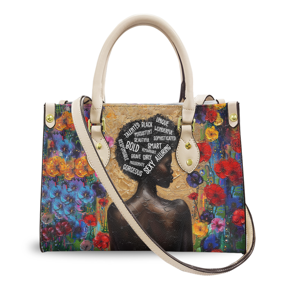 God Says I Am Afro Woman bag- Personalized PU Leather Handbag For Black Women ID-0416-3GEE