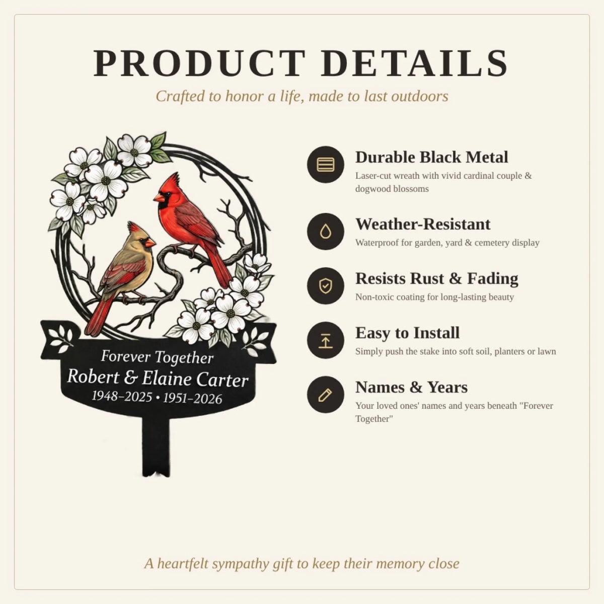 Cardinal couple memorial stake product details