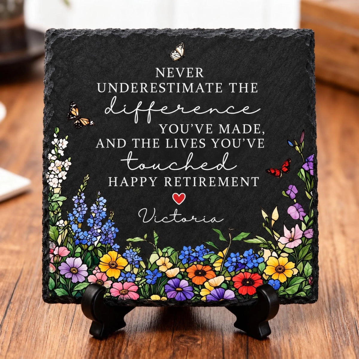 Square retirement slate with custom name