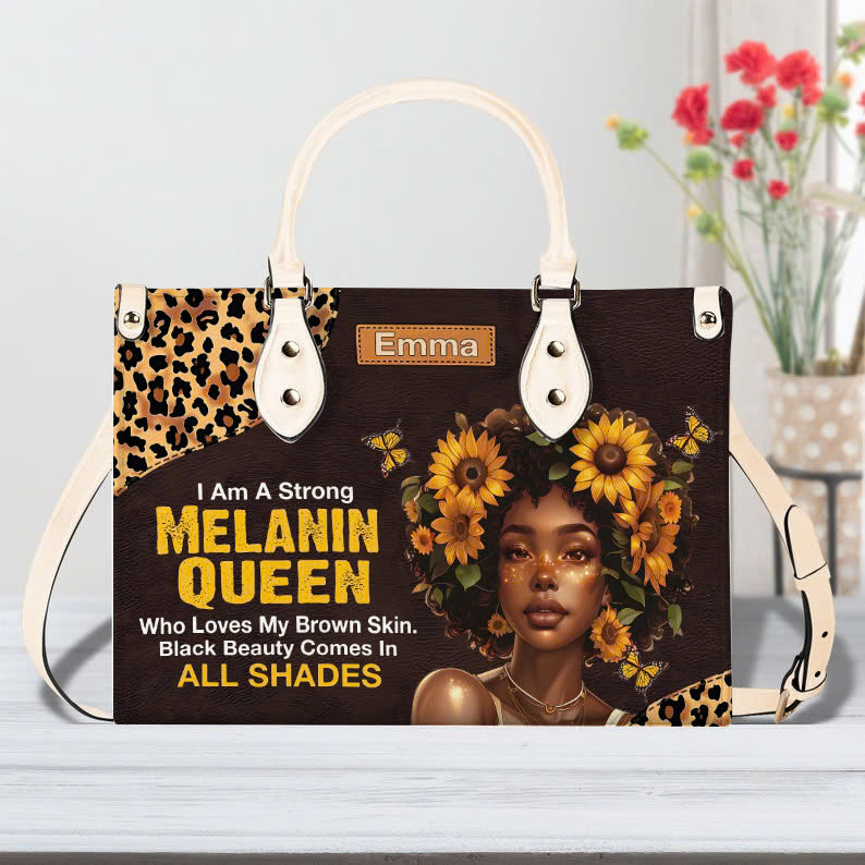 Personalized Strong Melanin Black Queen Leather Handbag ID-0322-2XZW