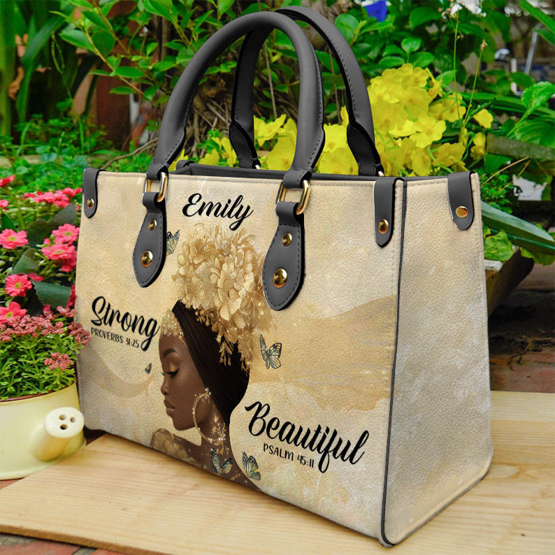 Strong and Beautiful Black Girl Leather Handbag- Bible Verse Handbag ID-0327-F0WI