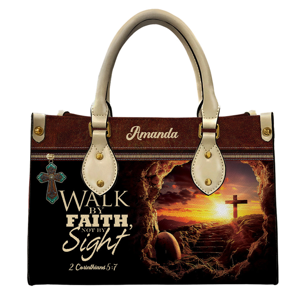 Walk By Faith Not By Sight Bible Verse PU Leather Handbag- Motivational Religious Bag ID-0527-CH9K