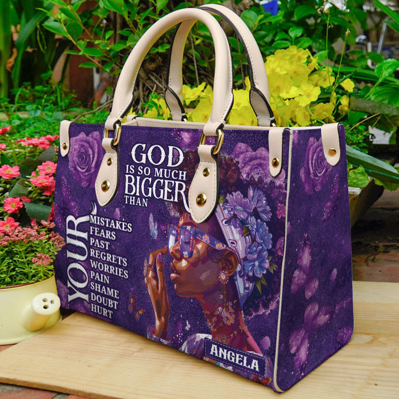 God Is So Much Bigger PU Leather Handbag- Inspirational Handbag for Black Women ID-0417-FWEX