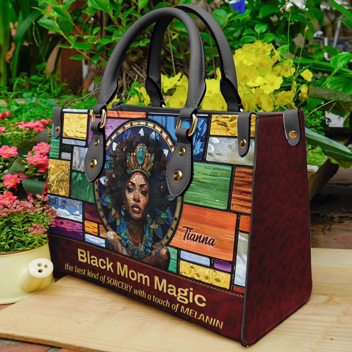 Black Mom Magic- Personalized Motivational Leather Handbag For Black Women ID-0322-1TSN