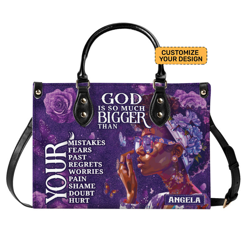 God Is So Much Bigger PU Leather Handbag- Inspirational Handbag for Black Women ID-0417-FWEX