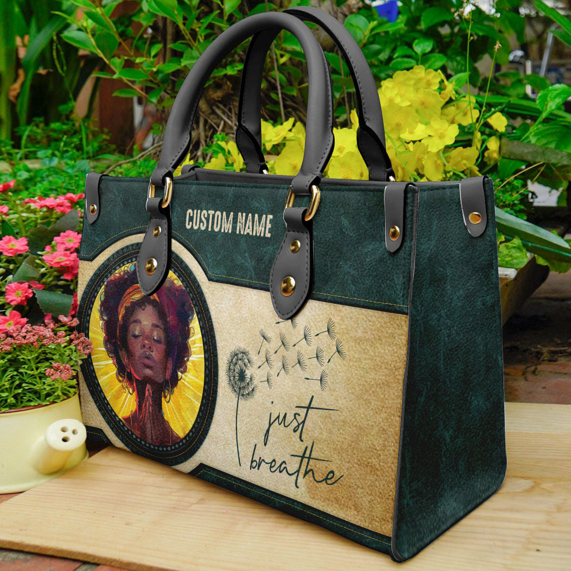Just Breathe PU Leather Handbag For Black Women- Yoga Teacher Bag Gift ID-0519-OSWP