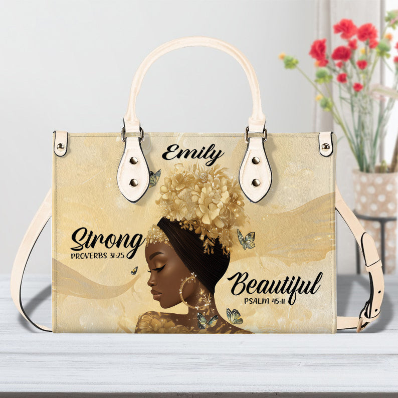 Strong and Beautiful Black Girl Leather Handbag- Bible Verse Handbag ID-0327-F0WI