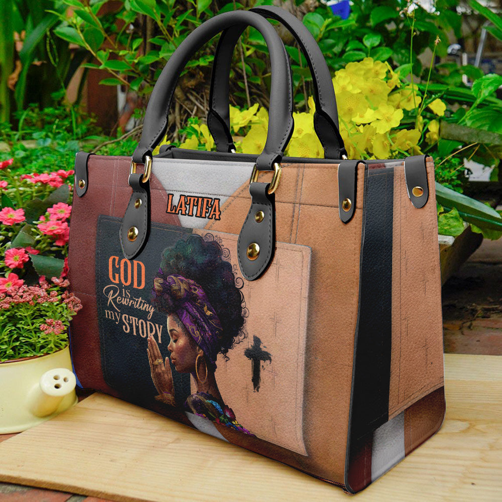 God Is Rewriting My Story Motivational Bag- PU Leather Handbag For Black Women Umds10