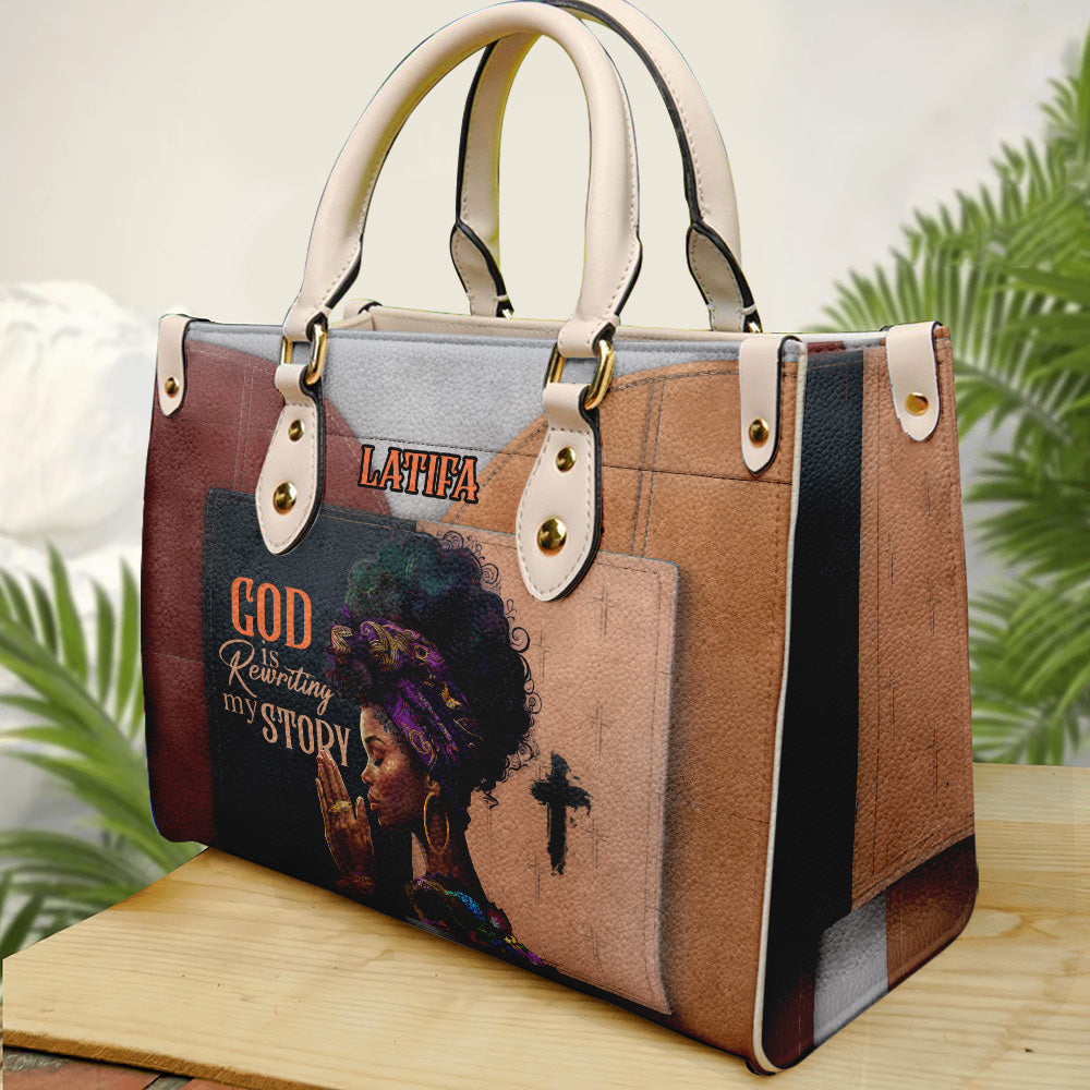God Is Rewriting My Story Motivational Bag- PU Leather Handbag For Black Women Umds10