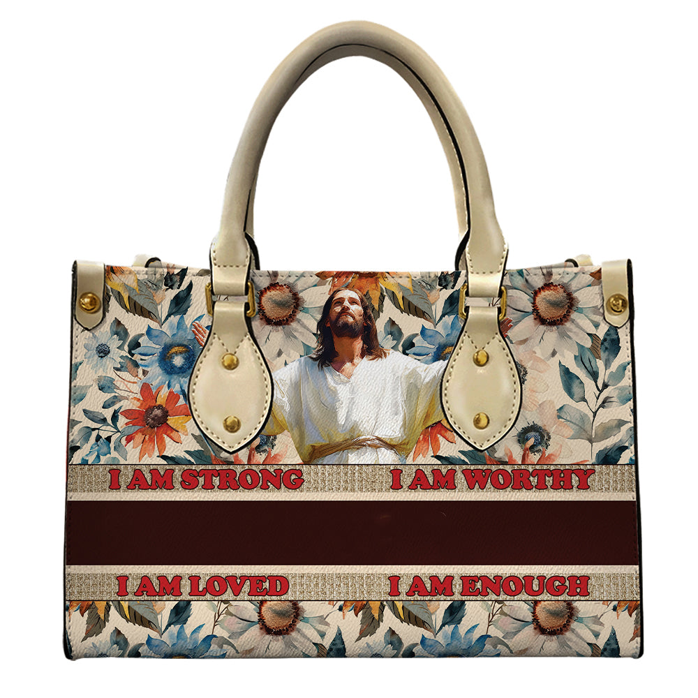 I Am Strong I Am Worthy Handbag For Christian β Custom Faith PU Leather Handbag with Jesus Print ID-0506-P2SK