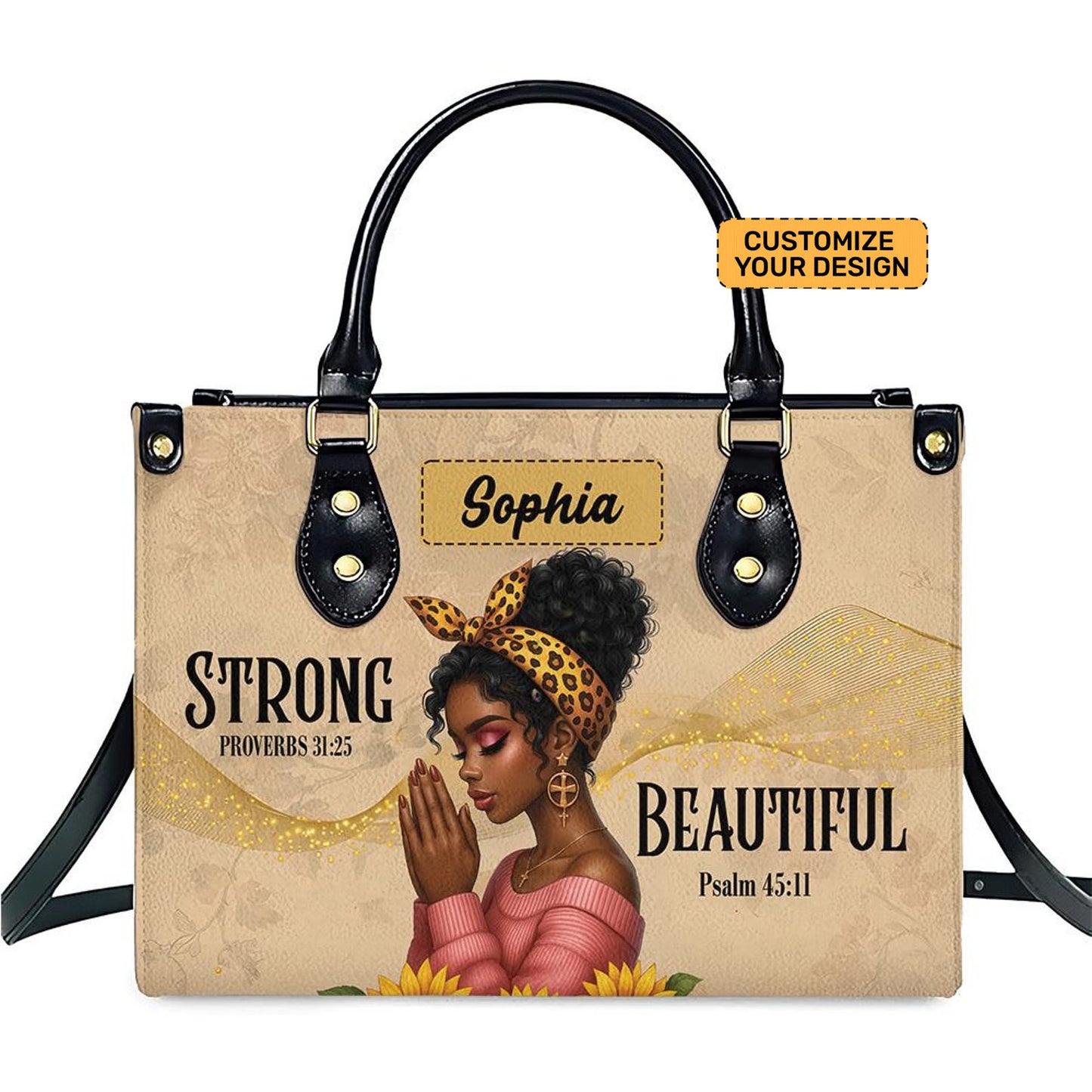 Strong and Beautiful Motivational Bag For Black Girl- Personalized PU Leather Handbag Umu1-37