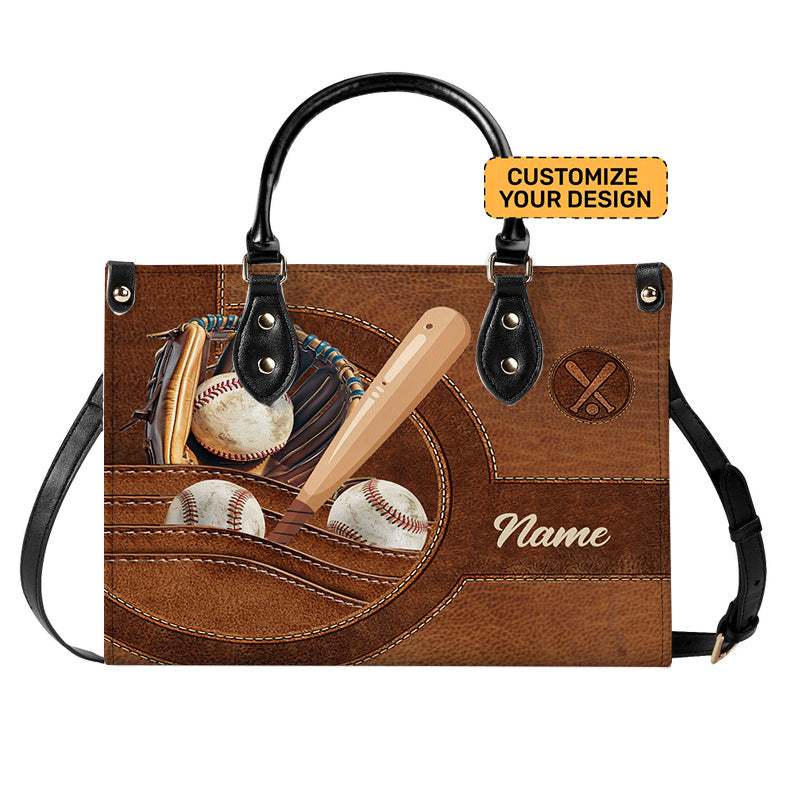 Personalized Baseball Leather Handbag for Women, Baseball Inspired Gift for Baseball Mom, Baseball Lover ID-0703-OQBZ