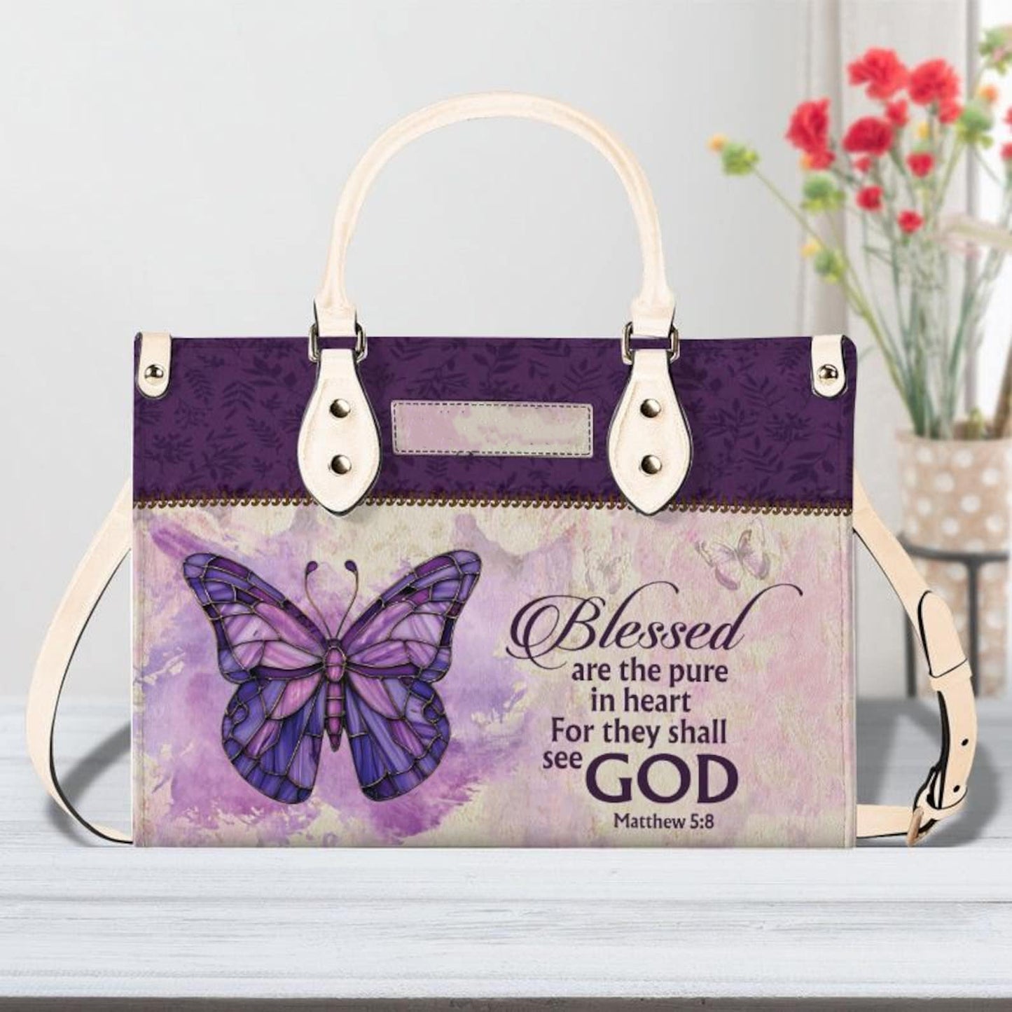 Blessed Are The Pure In Heart Bible Verse Handbag- Personalized PU Leather Bag For Christian ID-0416-YHPI