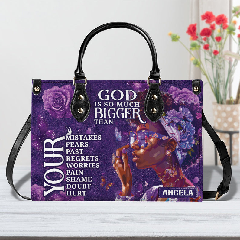 God Is So Much Bigger PU Leather Handbag- Inspirational Handbag for Black Women ID-0417-FWEX