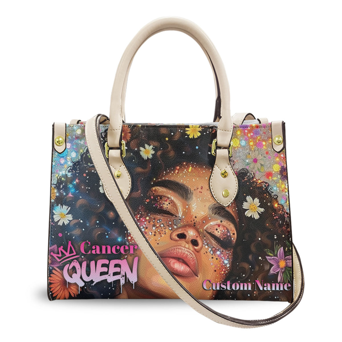 Cancer Queen Bag For Black Women- Personalized PU Leather Handbag For Breast Cancer ID-0416-FCDB