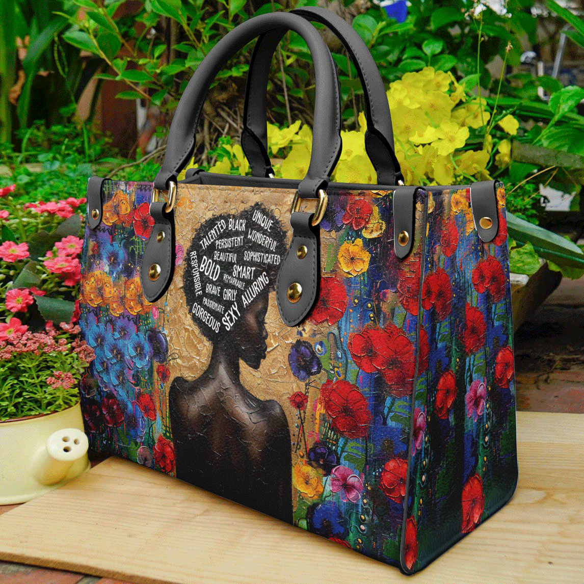 God Says I Am Afro Woman bag- Personalized PU Leather Handbag For Black Women ID-0416-3GEE