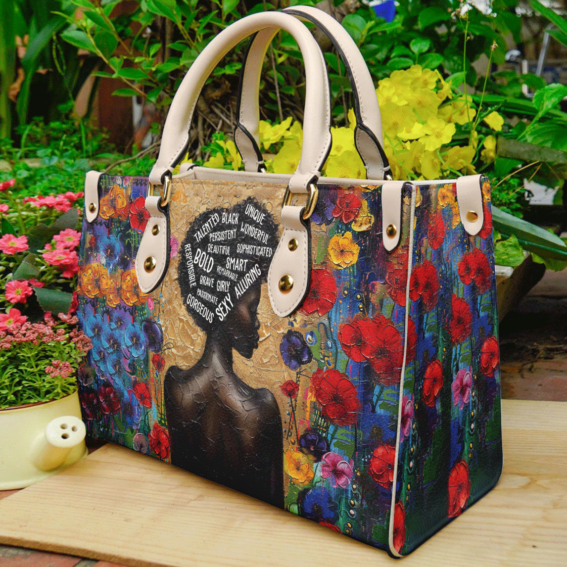God Says I Am Afro Woman bag- Personalized PU Leather Handbag For Black Women ID-0416-3GEE