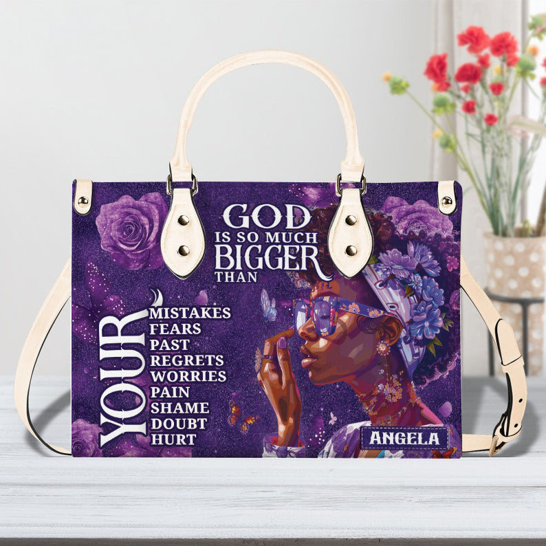 God Is So Much Bigger PU Leather Handbag- Inspirational Handbag for Black Women ID-0417-FWEX