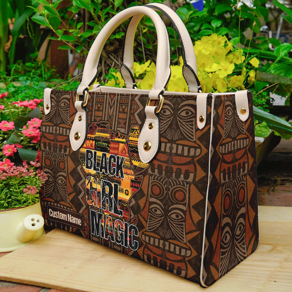 Black Girl Magic PU Leather Handbag- Personalized African American Women Bags ID-0416-XCKO