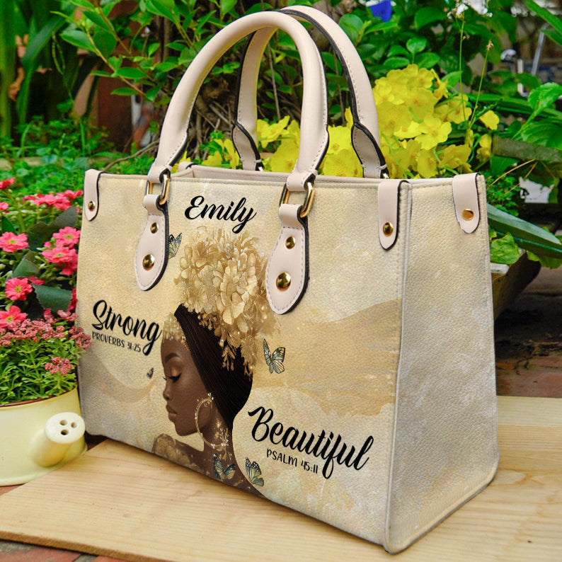Strong and Beautiful Black Girl Leather Handbag- Bible Verse Handbag ID-0327-F0WI