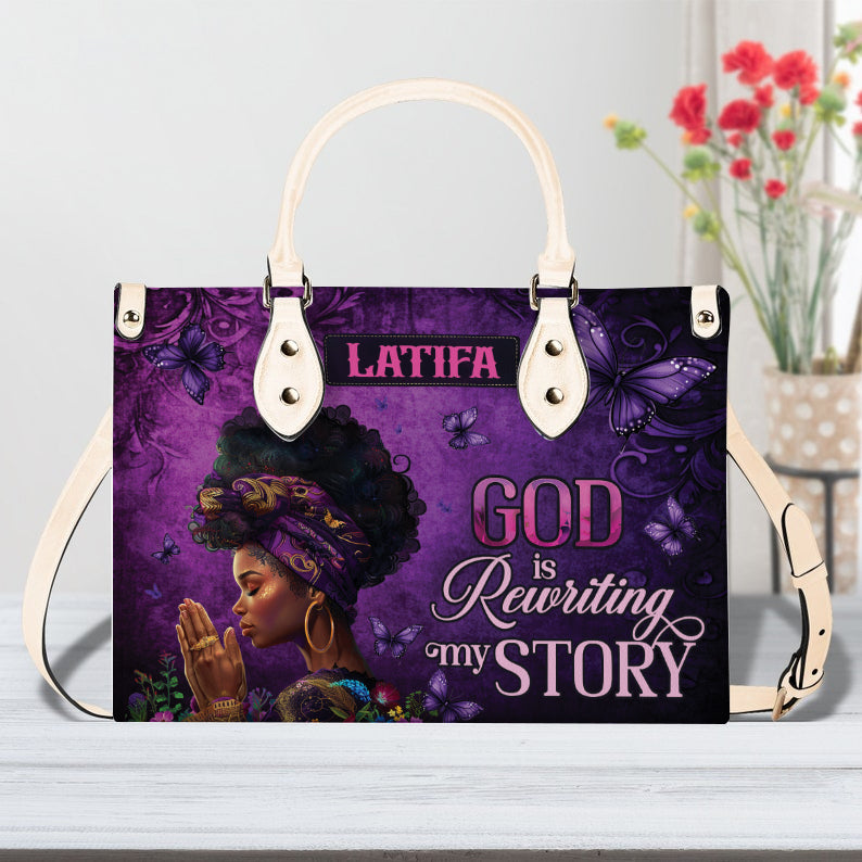 God Is Rewriting My Story Personalized Religious Leather Handbag for Black Women ID-0417-QILE